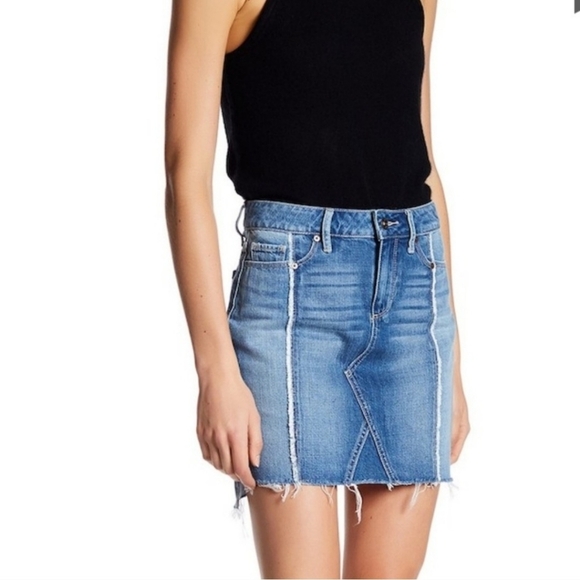 PAIGE Chiara Fray Hem Blue Denim Skirt Size 29 - Picture 2 of 11